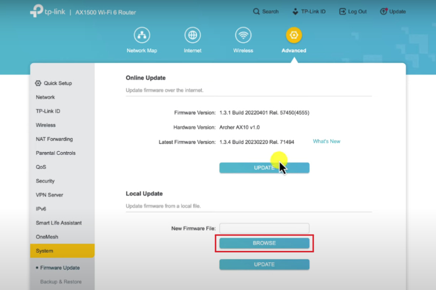 Local update from Router's admin Panel